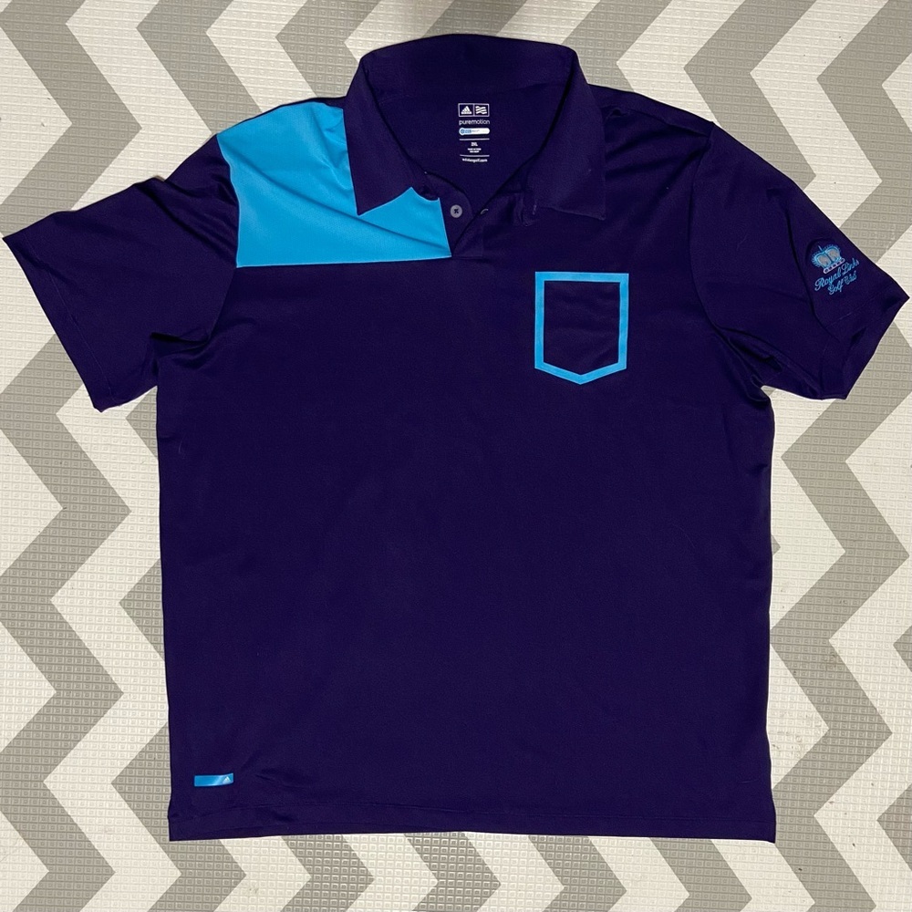 Men’s Golf shirt. Purple Adidas 2XL royal links patch